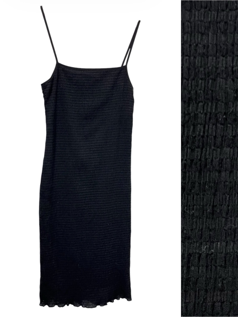 Wilfred Jazz Black Textured Mini Dress with Spaghetti Straps